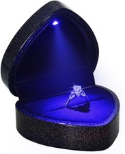 Luxury LED Lighted Engagement Ring Box - Heart Shaped Elegant Starry Sky Ring Ca