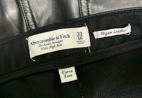 Abercrombie & Fitch Vegan Leather Ankle Pants Women's 33/16 Straight Leg Black - Picture 4 of 10