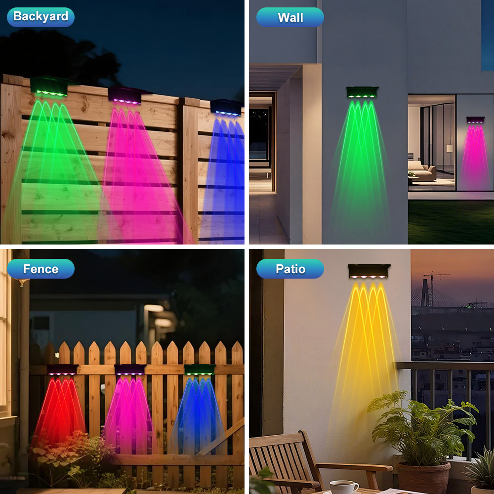 RGB Fence Lights Solar Powered 7 Colors for Fence Wall Patio Deck Yard Garden