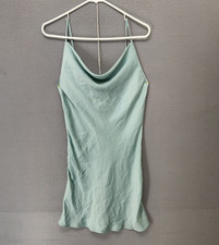 Forever 21 Women Tank Dress M Light Green Satin Cowl Neck Slip Spaghetti Strap