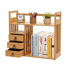 NEW Bamboo Desk Bookshelf Small Expandable Desktop Organizer Table Top Bookcase