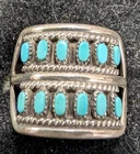 Vintage Zuni Two Rows Sterling Silver Needlepoint Turquoise Ring Size 9