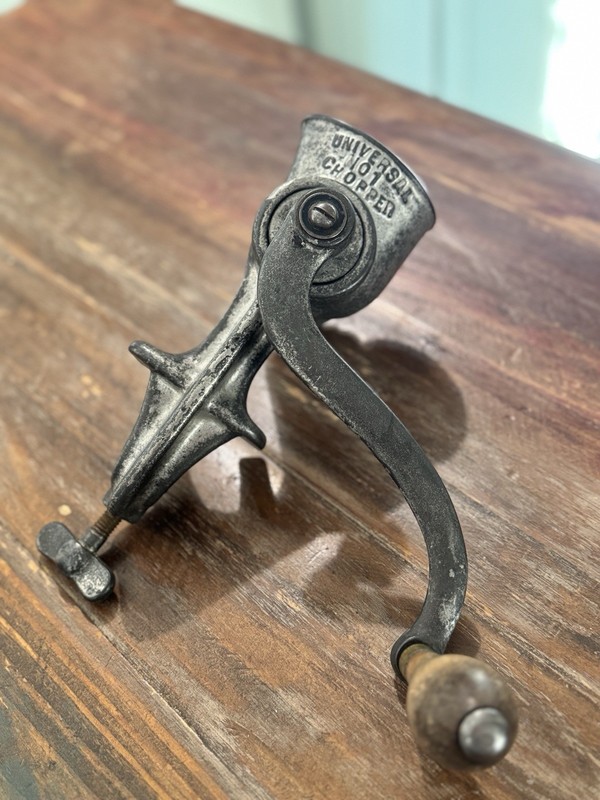 L.F.&C. Universal No. 19 Nut Chopper Metal & Wood Vintage Hand Crank Gray