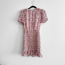 Urban Outfitters Women's Pink Red Ditzy Floral Mini Dress Ruched Ruffle Small