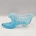 Fenton Glass Cat Head Blue Opalescent Hobnail Slipper.