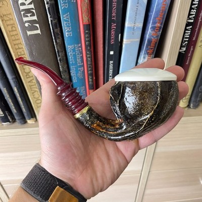 Handmade Calabash Pipe from Homegrown Natural Gourd Meerschaum Bowl by S. Yanik