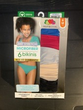 NIB Womens Fruit Of The Loom 6 Pair Microfiber Bikini Panties Size 6, Medium