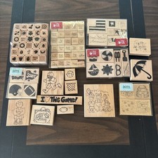 lot of 50 wood and rubber stamps, various designs, craft, or art supplies