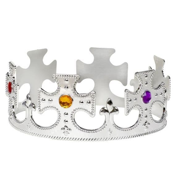 Adult Silver Royal Crown with Gems Fancy Dress King Queen