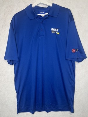 Best Buy Men Blue Polyester Worker Employee Button Polo Shirt-XL  LG Logo