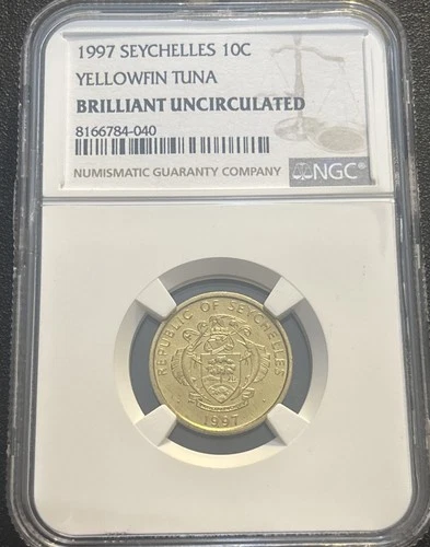 1997 Seychelles 10C (Yellowfin Tuna) Coin - Brilliant Uncirculated NGC Graded