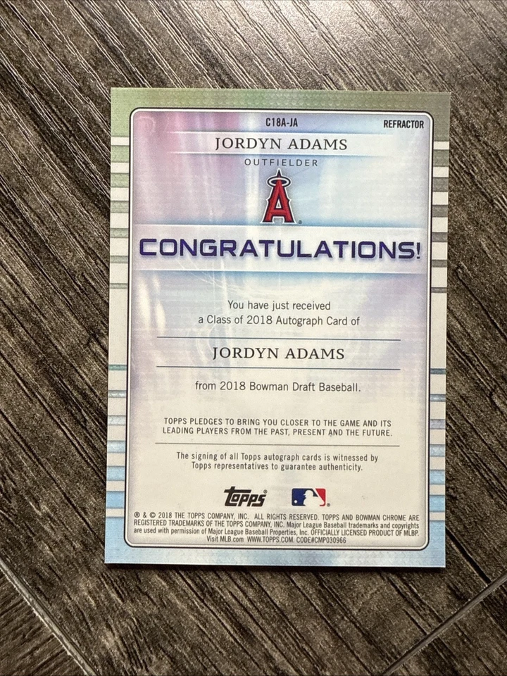 2018 Bowman Draft Class of 2018 Auto /250 Jordyn Adams #C18A-JA Auto - Image 2 of 2
