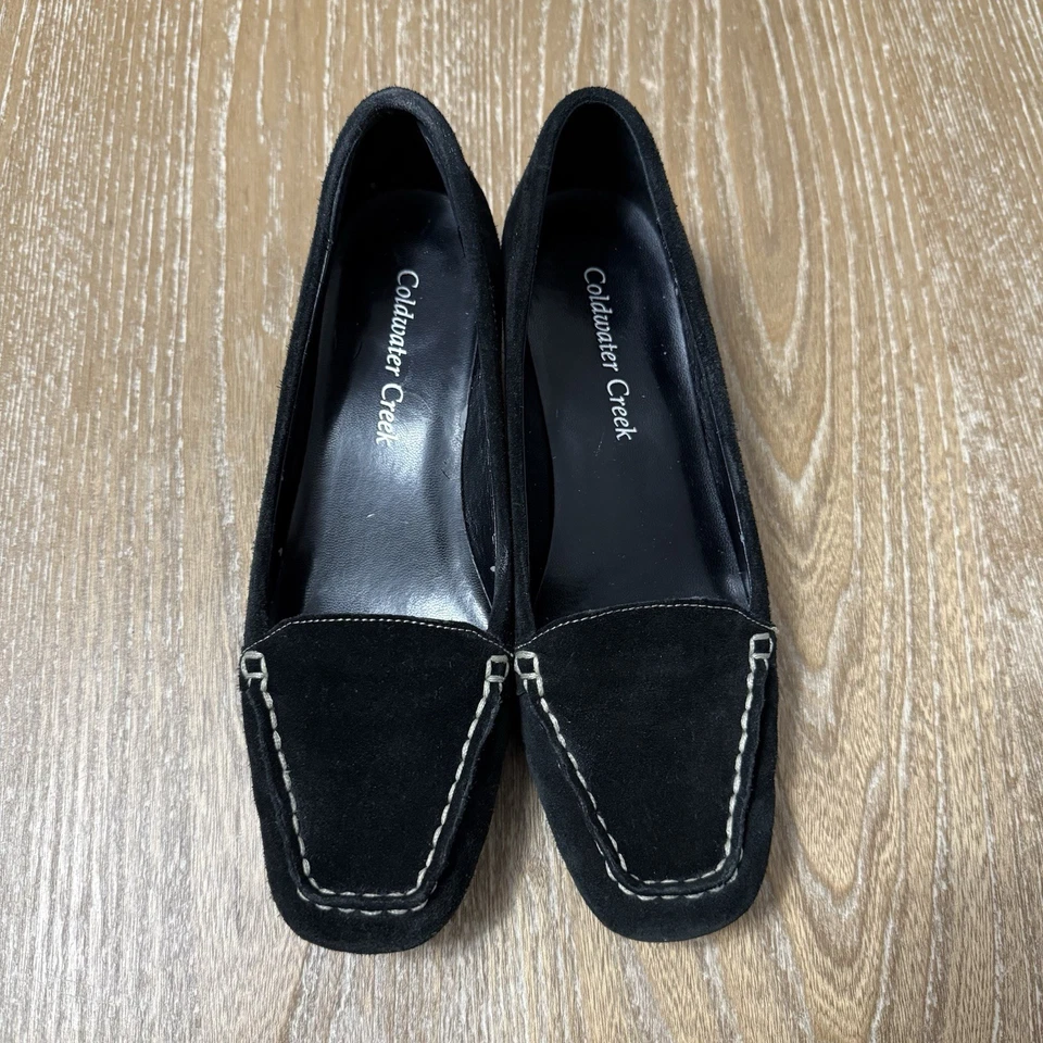 Coldwater Creek Suede Loafers Moccasins Low Wedge Heel Size 6M Leather Slip-On - Image 2 of 4