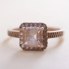 Size 7, antique vermeil gold over sterling silver ring with square crystal