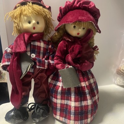 Vintage Christmas Dolls Carolers Boy & Girl Cloth Figurines 15'' Pair