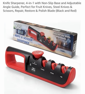 4in1 Knife Sharpener with Angle Guide, Adjustable Edge,3Stage Coarse Sharpen ...