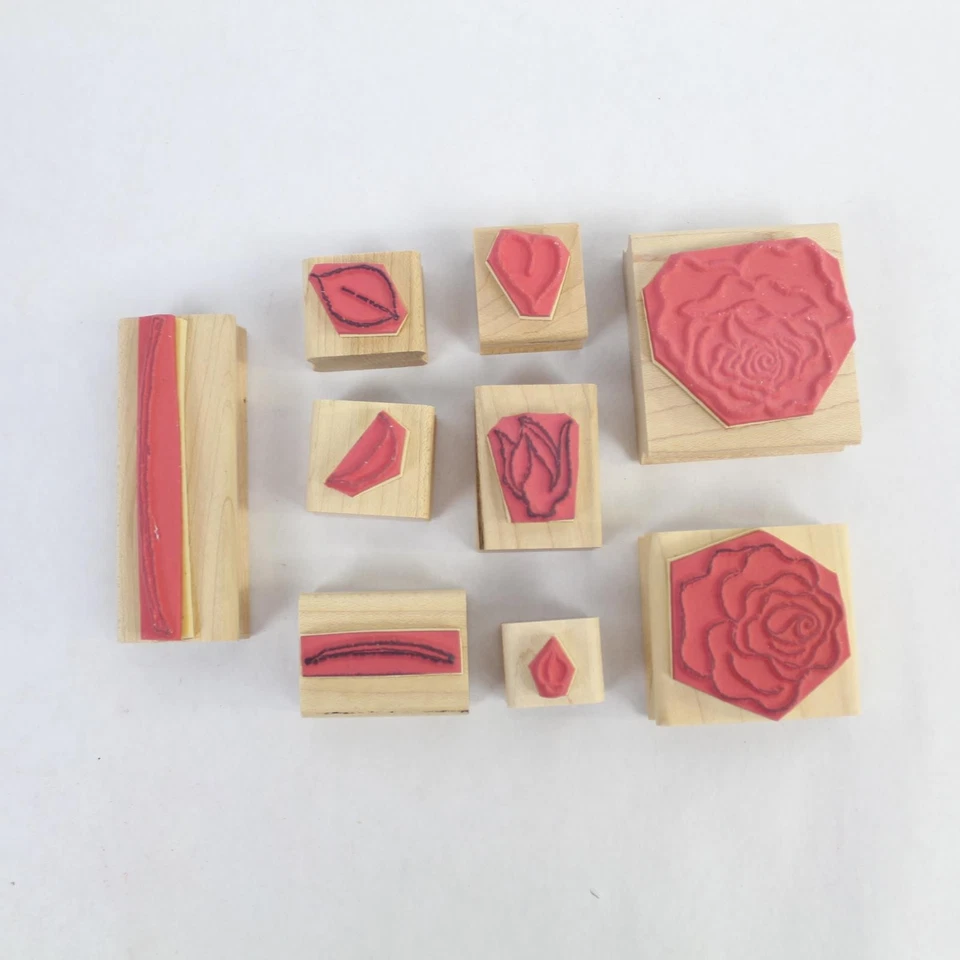 Lote de 9 estampillas de goma cerca de mi corazón hojas de tulipán rosa rama floral Foto 2 de 4