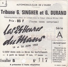 1965 LE MANS 24 HOURS HEURES GRANDSTAND TRIBUNE TICKET PASS STUB FERRARI 250LM