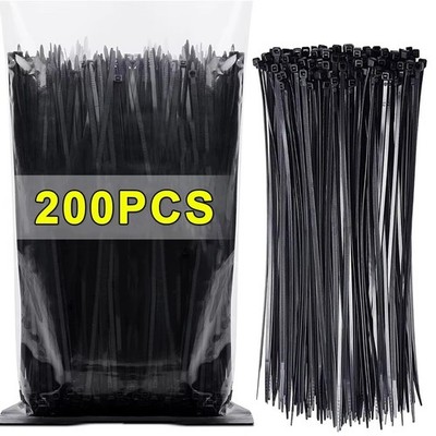 200 Stück Schwarz Qualität Schwerlast Nylon Kunststoff Kabelbinder Zip Tie Wraps Zum Selbermachen