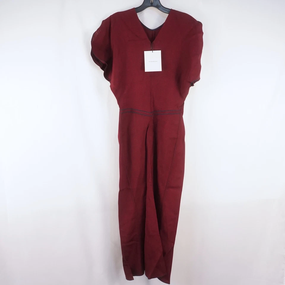 Victoria Beckham Viscose Melange Gathered Waist Midi Dress in Port US Size 6 - Image 3 of 4