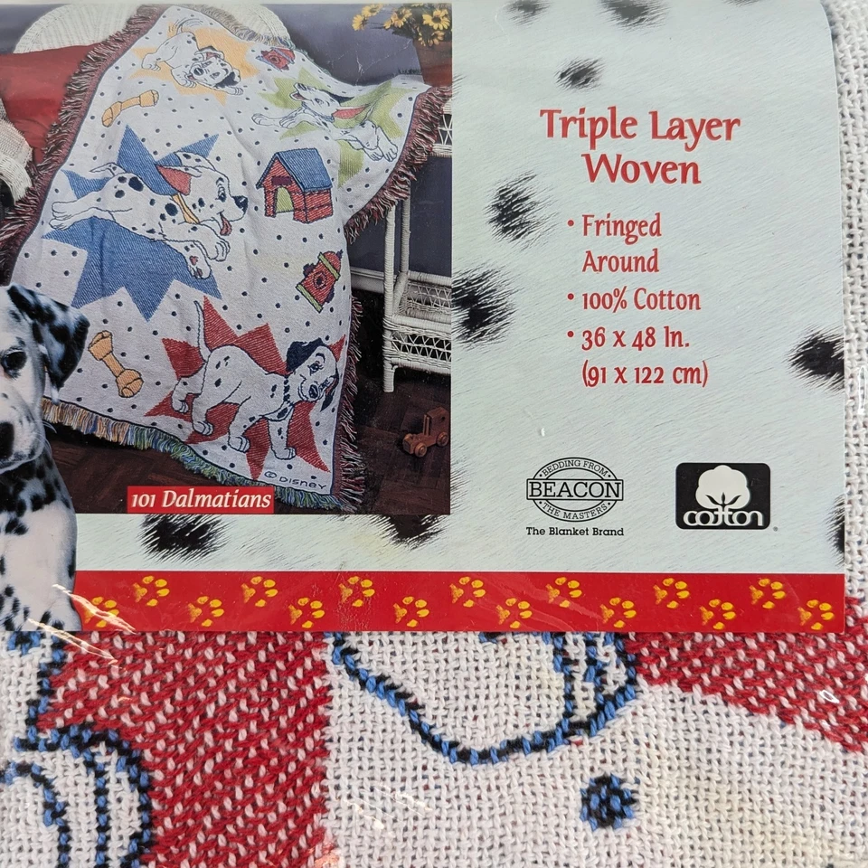 Vintage Disney 101 Dalmatians Triple Layer Woven Throw Blanket 36x48 - USA Made - Image 3 of 4