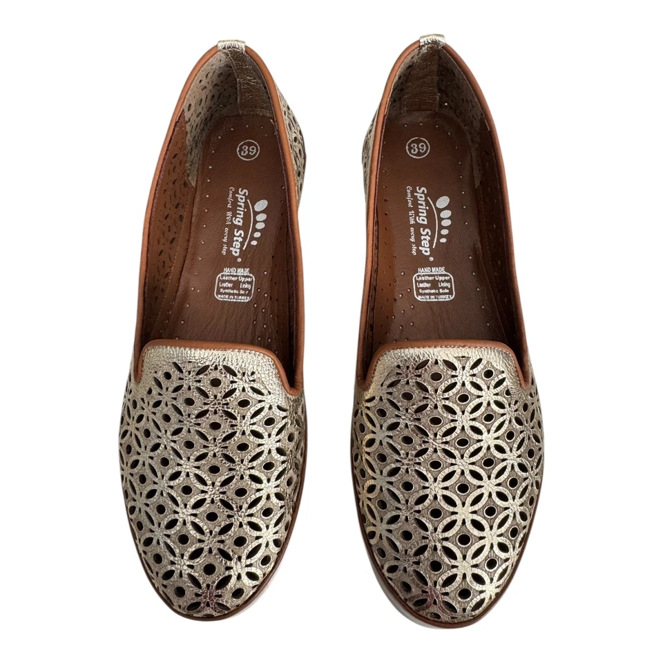 Zapatos Spring Step para mujer talla 8,5 corte láser sin cordones cómodos mocasines planos dorados Foto 2 de 4