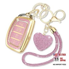 Key Fob Cover with Diamond Keychain Fit for Hyundai Car Key Shell Pink