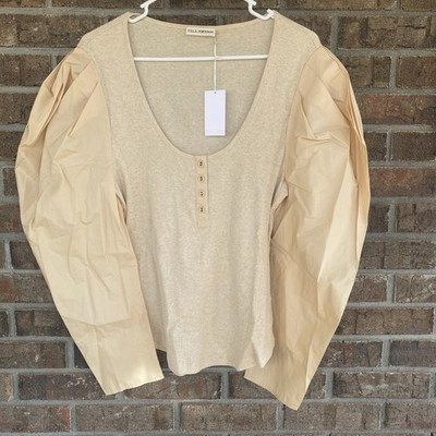Ulla Johnson | Joanne Oatmeal Puff Sleeve Poplin Top XL NWT