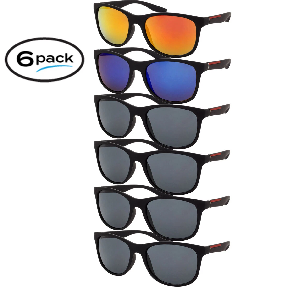 Mens Sunglasses Sport Classic 6 PACK Color Mirror Soft Finish