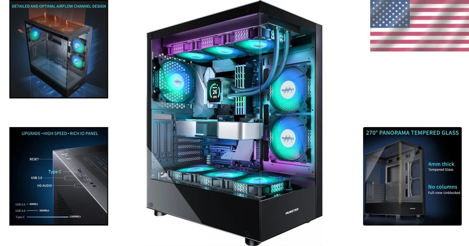 Stylish Gaming PC Case – 6 Pre-Installed ARGB Fans & Spacious Layout for Gamers - Image 2 of 4