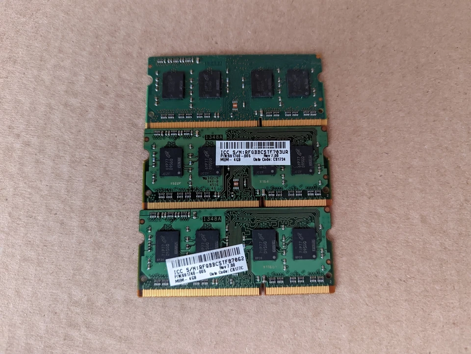 LOT 3 MICRON 4GB 1RX8 DDR3 PC3L-14900S LAPTOP RAM MT8KTF51264HZ-1G9P1 V2-4(10) - Image 2 of 3