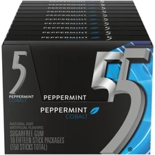 5 Gum Peppermint Cobalt Sugar Free Chewing Gum 15 Pack of 10 Stick Packs