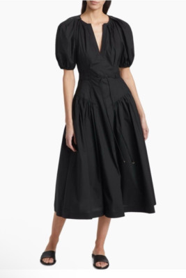 Ulla Johnson Black Carina Midi Dress Size 2, NEW NWOT (Missing Belt), MSRP $490
