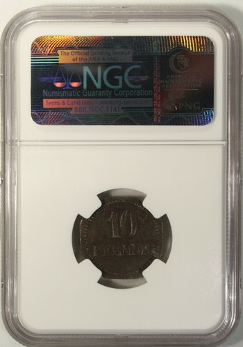 Germany 10 Pfennig 1917 NGC AU Details Iron Warburg Lamb-556.2 - Picture 4 of 4