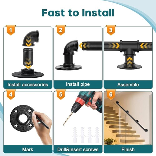 Heavy Duty Pipe Stair Case Hand Rail Grab Wall Banister/Multipurpose Use - 55CM - Picture 3 of 7