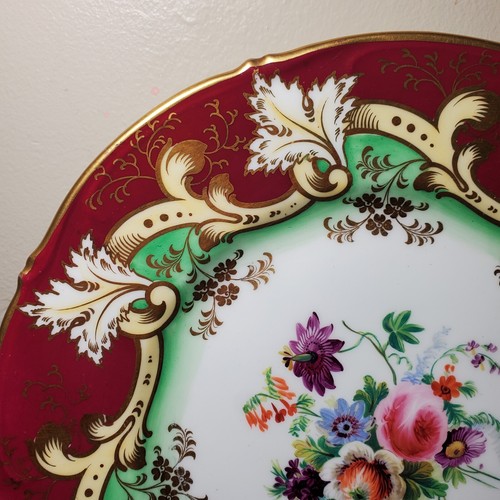 1840s British Samuel Alcock Red Hand Painted Floral Porcelain 9.5" Dinner Plate - Picture 3 of 9