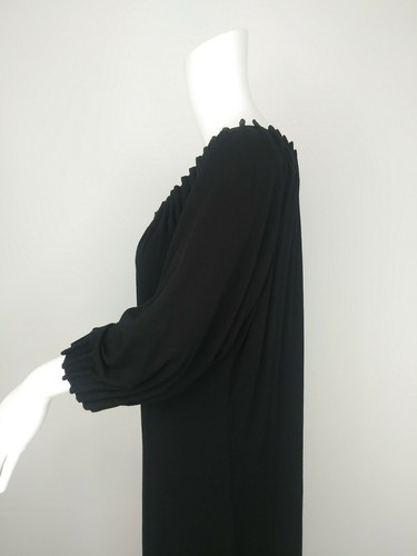 Lynn Ritchie dress medium black stretch knee length shift pleated 3/4 sleeve - Picture 3 of 10