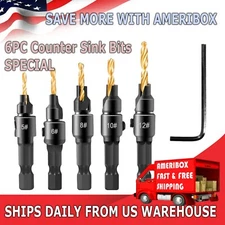 5Pcs Countersink Drill Bit Set 1/4'' Hex Shank HSS Woodworking Pilot Screw Holes