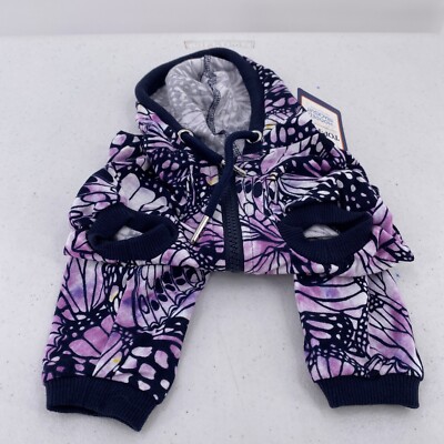Top Paw Dog Hooded Tracksuit Small Butterfly Purple White Black