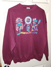 Vintage Native American Art Colorful Graphic Print Sweatshirt Women's XL