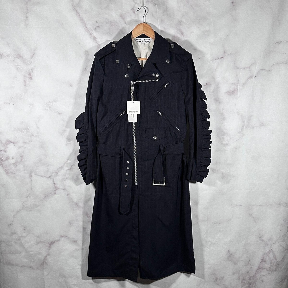 Comme des Garçons Navy Pinstripe Trench Coat Size S Archive Comme des Garçons Navy Pinstripe Trench Coat Size S Archive