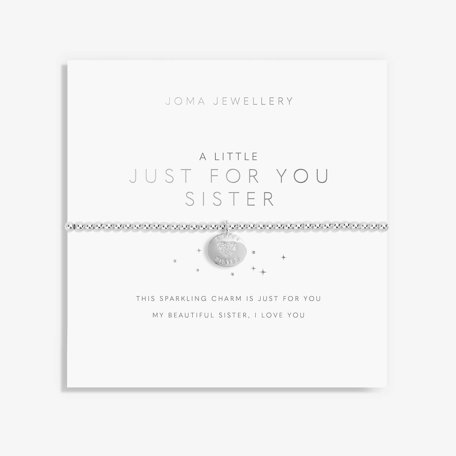 Joma Silver Plated Beaded Bracelet A Little JUST FOR YOU SISTER + Gift Bag 5810