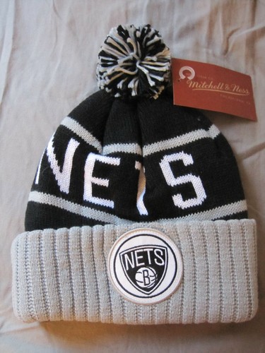 SOMBRERO DE PUNTO BROOKLYN NETS MITCHELL & NESS GORRA NEGRA PUÑO NBA BALONCESTO POM POM - Imagen 2 de 4