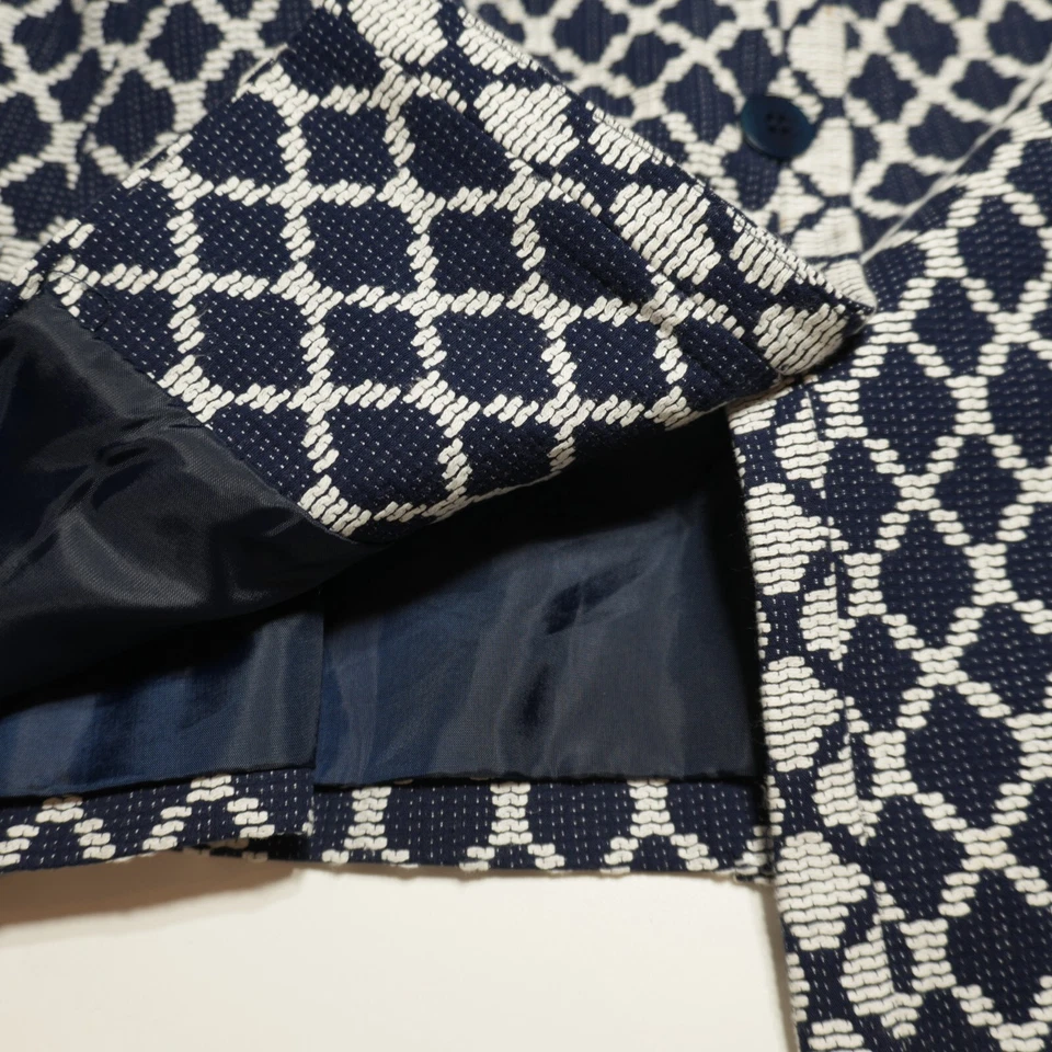 Chaqueta Blazer Talbots Mujer 10 Azul Marino y Blanco Estampado Diamante Tejido Algodón Carrera Foto 4 de 4