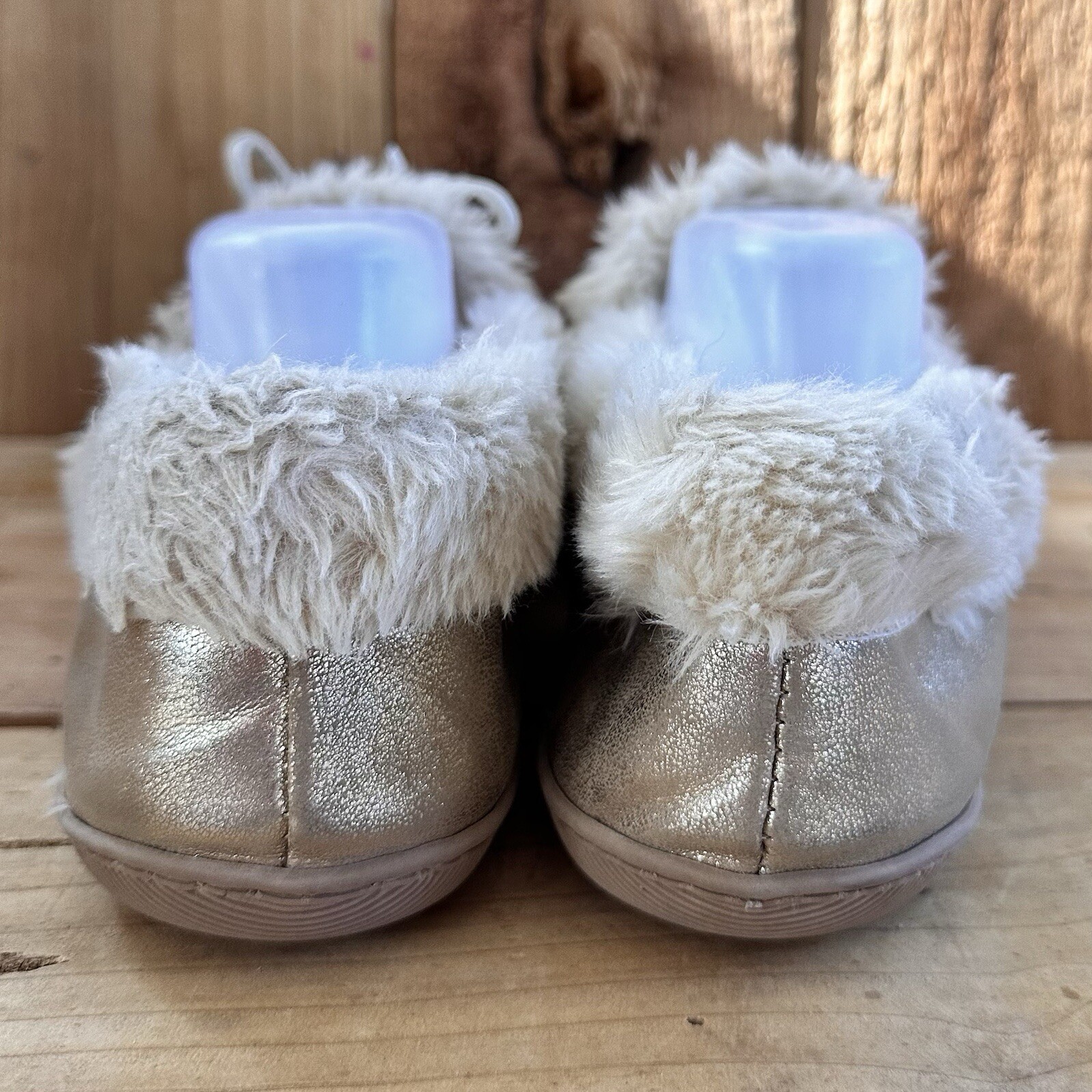 PANTOFOLA D’ORO Pantofole mocassino J Crew oro fodera pelliccia sintetica donna taglia 12 comode tempo libero