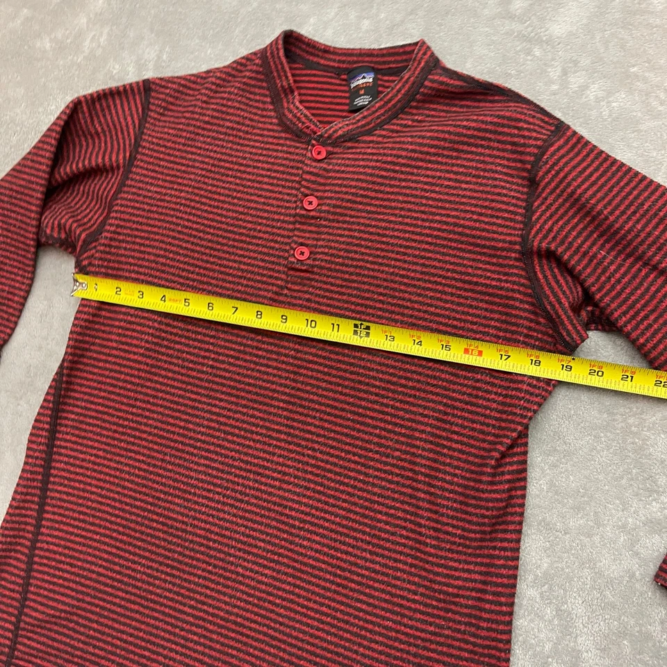 De Colección Patagonia Capilene Vellón 3 Botones Vellón Capa Base Rojo Rayas Para Hombres Mediano Foto 4 de 4