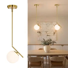 Mid Century Modern Pendant Light with 5.9'' Opal Glass Globe for Kitchen Island