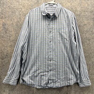 Elie Tahari Shirt Men Large Adult Blue Striped Casual Button Up Dress  Cotton