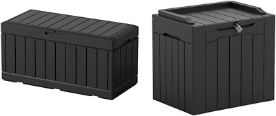 Large Outdoor Resin Deck Box Bundle - 82 & 31 Gallon Storage Solutions