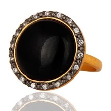Black Onyx Gemstone 925 Sterling Silver 14K Gold Plated Ring Jewelry